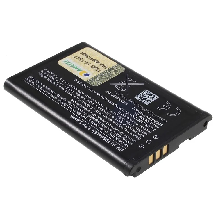 Para Microsoft Lumia 435 / 532 3,7v 1560mAh Recarregável a Parte de Substituição da Bateria de Polímero de Li-íon (BV-5J) (sem Logotipo)