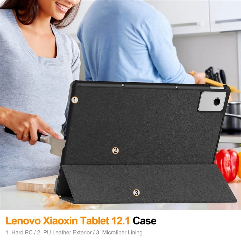 Para Lenovo Xiaoxin Pad 2025 12,1 polegadas Capa Antiderrapante de Couro com Suporte para Tablet - Preto