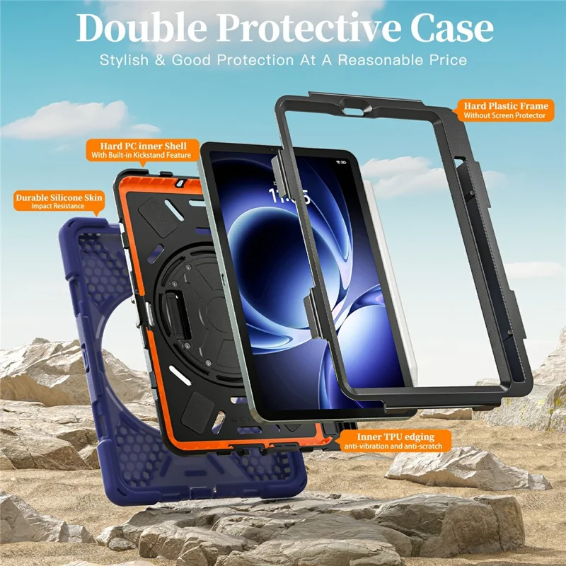 For Xiaomi Redmi K Pad Case TPU + PC + Silicone Kickstand Anti Drop Tablet Cover - Navy Blue