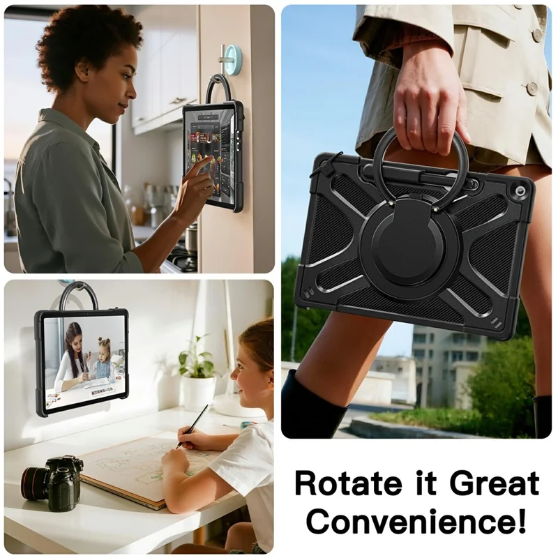 For Microsoft Surface Pro 12inch Case Silicone + PC Tablet Cover with Rotating Hand Grip Kickstand - Black