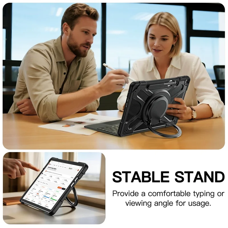 For Microsoft Surface Pro 12inch Case Silicone + PC Tablet Cover with Rotating Hand Grip Kickstand - Black