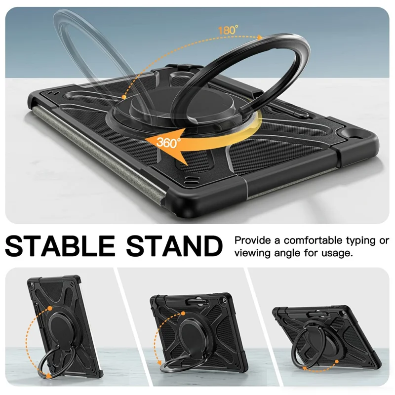 For Microsoft Surface Pro 12inch Case Silicone + PC Tablet Cover with Rotating Hand Grip Kickstand - Black