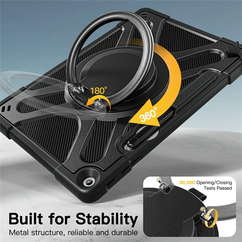 For Microsoft Surface Pro 12inch Case Silicone + PC Tablet Cover with Rotating Hand Grip Kickstand - Black