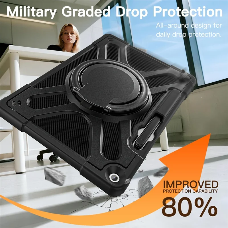 For Microsoft Surface Pro 12inch Case Silicone + PC Tablet Cover with Rotating Hand Grip Kickstand - Black