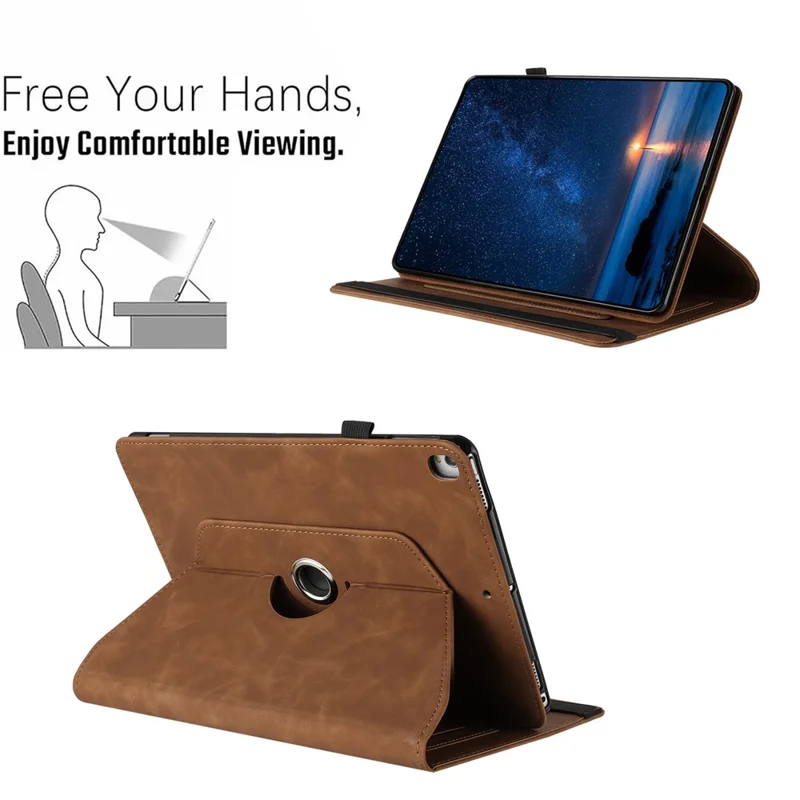 Capa para Tablet iPad 10.2 (2020) / (2019) / iPad Air 10.5 polegadas (2019) / Pro 10.5 polegadas (2017) com Suporte Giratório Cor Sólida em Couro PU - Marrom