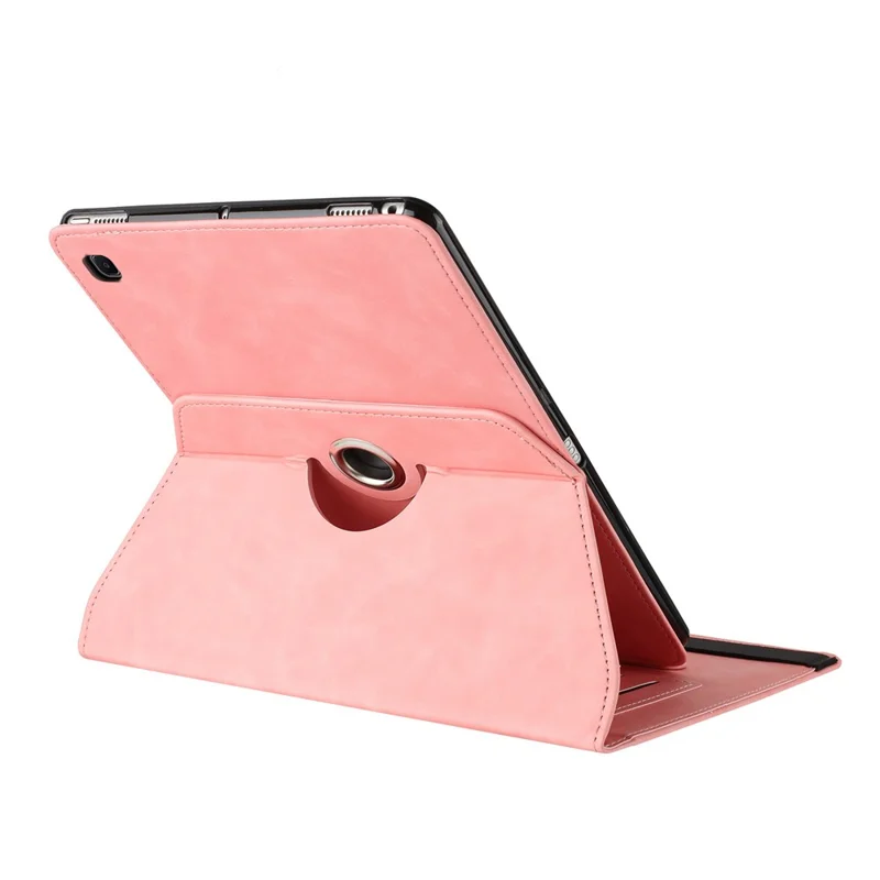 Tablet Case for Samsung Galaxy Tab S6 Lite (2024)  /  (2022)  /  (2020) Rotating Stand Solid Color PU Leather Cover - Pink