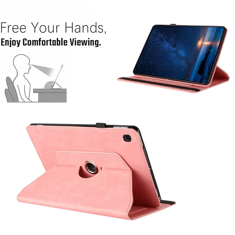Tablet Case for Samsung Galaxy Tab S6 Lite (2024)  /  (2022)  /  (2020) Rotating Stand Solid Color PU Leather Cover - Pink