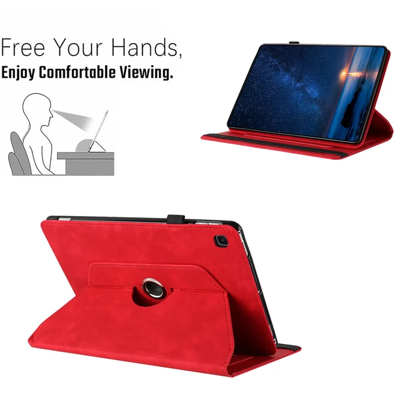 Tablet Case for Samsung Galaxy Tab A7 10.4 (2020) T500 T505 Rotating Stand Solid Color PU Leather Cover - Red