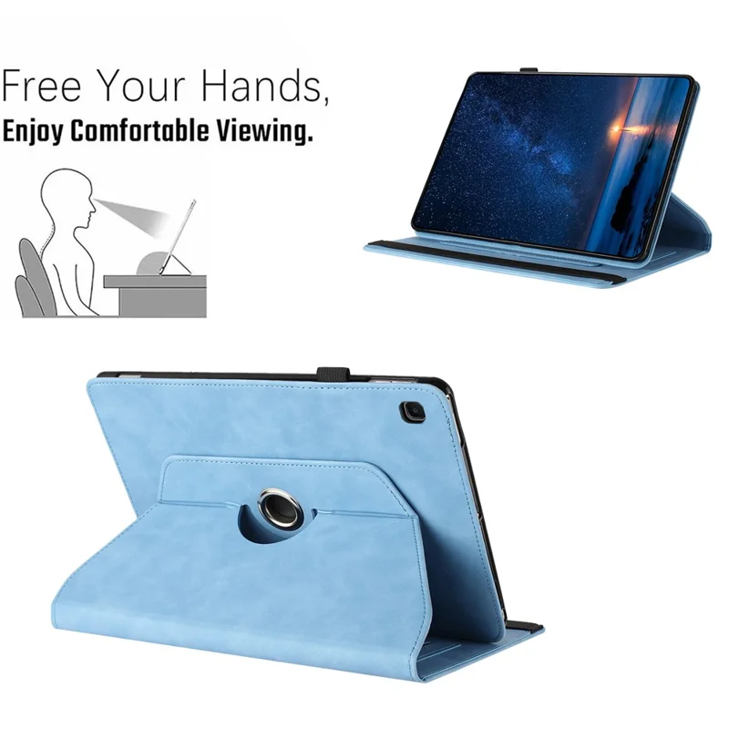 For Samsung Galaxy Tab A 10.1 (2019) SM-T510 (Wi-Fi) / SM-T515 (LTE) Case Rotating Stand Solid Color PU Leather Tablet Cover - Sky Blue