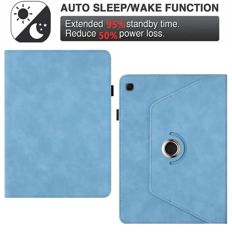 For Samsung Galaxy Tab A 10.1 (2019) SM-T510 (Wi-Fi) / SM-T515 (LTE) Case Rotating Stand Solid Color PU Leather Tablet Cover - Sky Blue
