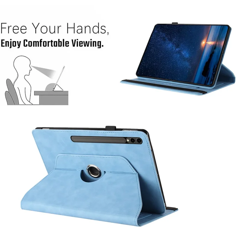 Capa para Tablet Samsung Galaxy Tab S10+ / S9+ / S9 FE+ com Suporte Giratório, Cor Sólida em Couro PU - Azul Céu
