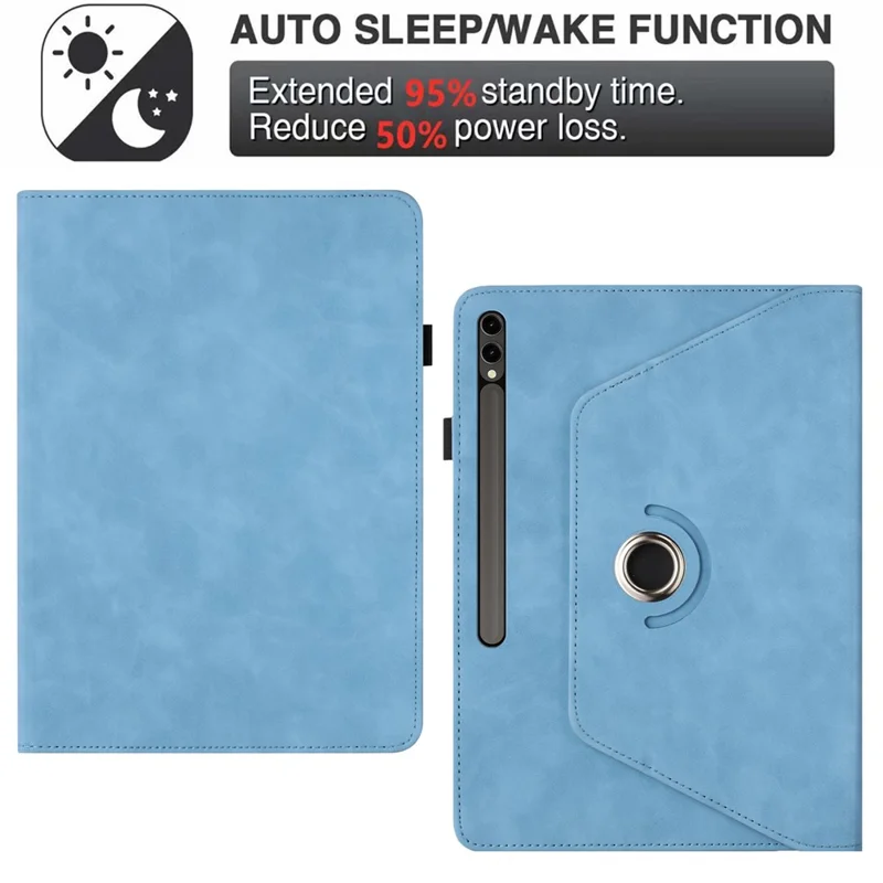 Capa para Tablet Samsung Galaxy Tab S10+ / S9+ / S9 FE+ com Suporte Giratório, Cor Sólida em Couro PU - Azul Céu