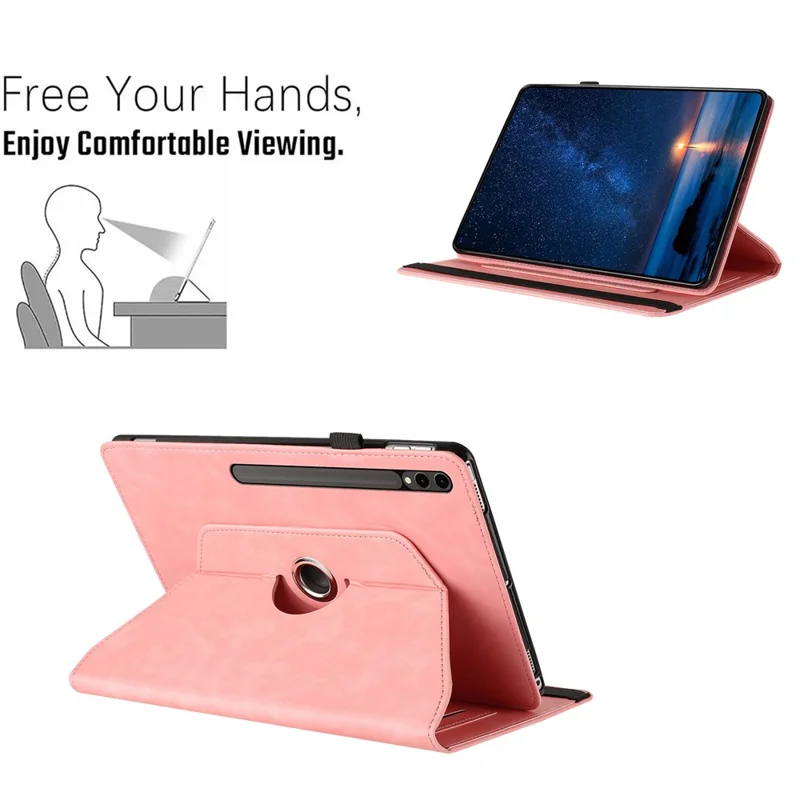 Tablet Case For Samsung Galaxy Tab S10+ / S9+ / S9 FE+ Rotating Stand Solid Color PU Leather Cover - Pink