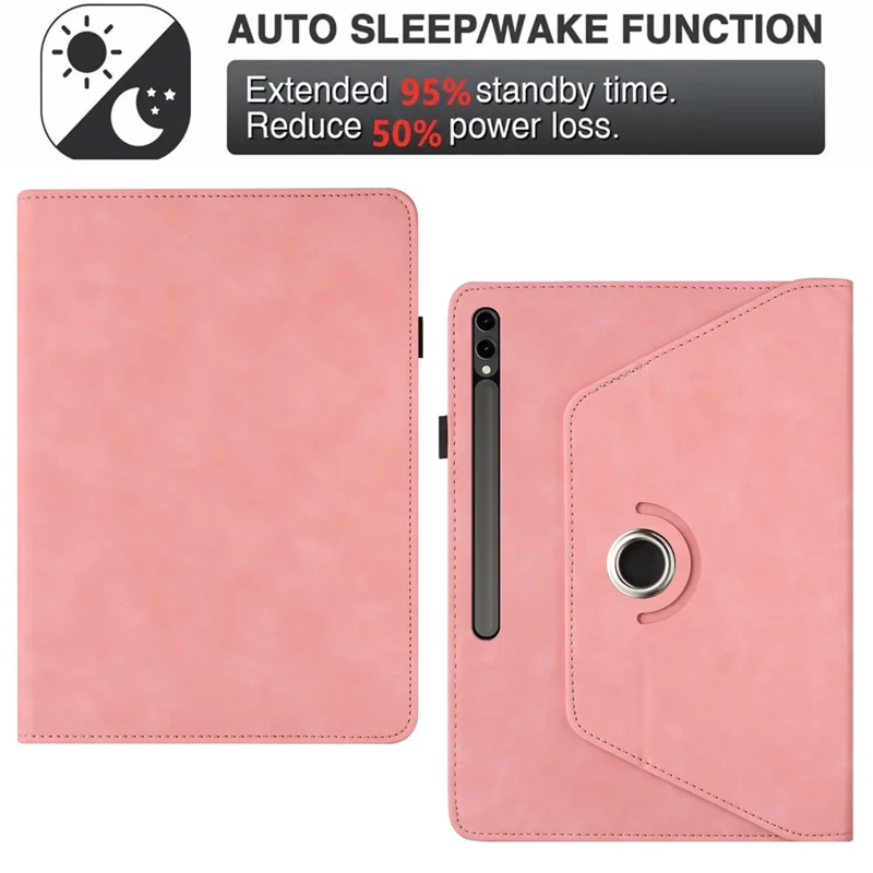 Tablet Case For Samsung Galaxy Tab S10+ / S9+ / S9 FE+ Rotating Stand Solid Color PU Leather Cover - Pink