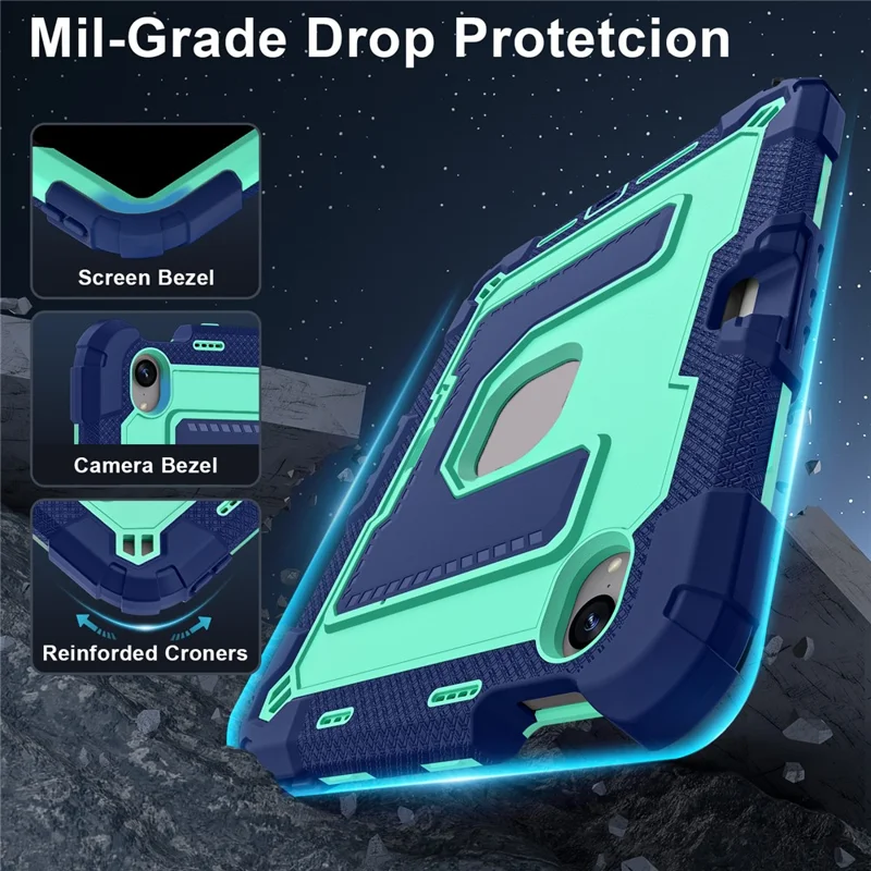Per iPad mini (2024) / (2021) Custodia per tablet in PC + silicone con supporto e slot per penna - Blu navy + Verde menta