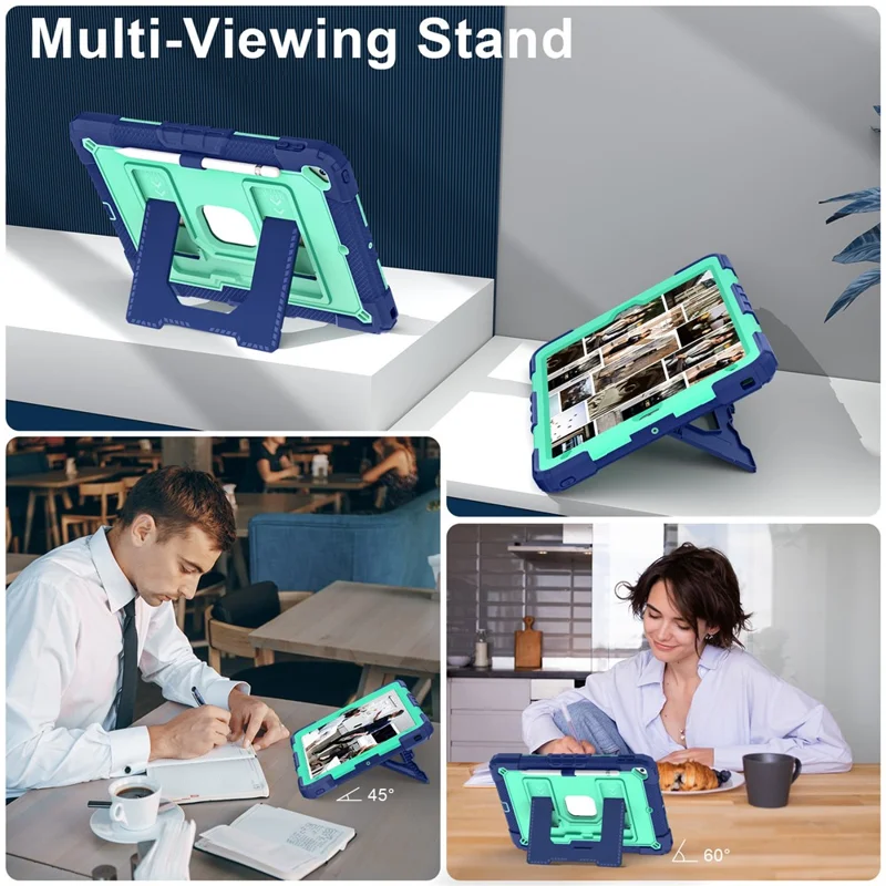 Tablet Case with Kickstand for iPad 10.2 (2021) / (2020) / (2019) Anti Drop PC + Silicone Cover - Navy Blue+Mint Green