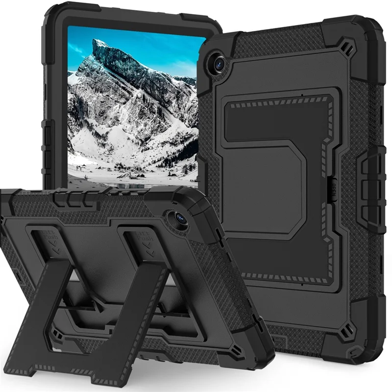 Tablet Case with Kickstand for Samsung Galaxy Tab A9+ SM-X216B Anti Drop PC + Silicone Cover - Black+Black