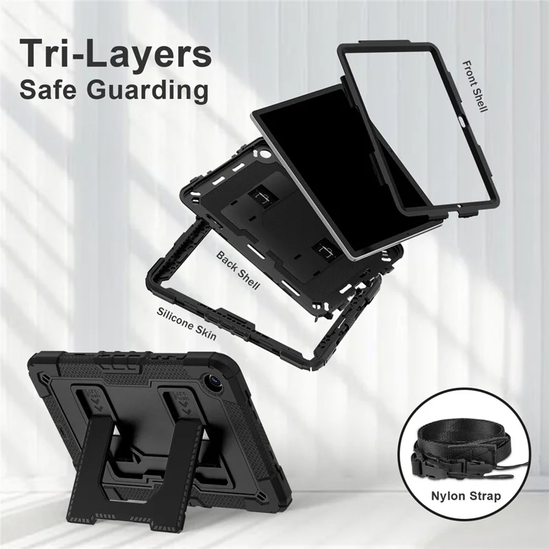 Tablet Case with Kickstand for Samsung Galaxy Tab A9+ SM-X216B Anti Drop PC + Silicone Cover - Black+Black