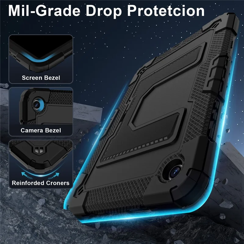 Tablet Case with Kickstand for Samsung Galaxy Tab A9+ SM-X216B Anti Drop PC + Silicone Cover - Black+Black