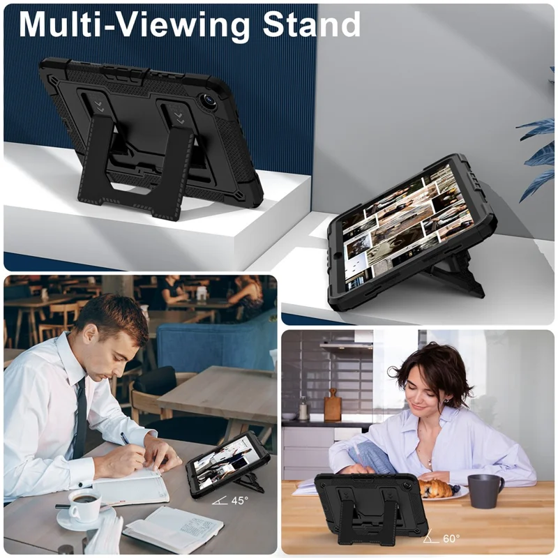 Tablet Case with Kickstand for Samsung Galaxy Tab A9+ SM-X216B Anti Drop PC + Silicone Cover - Black+Black