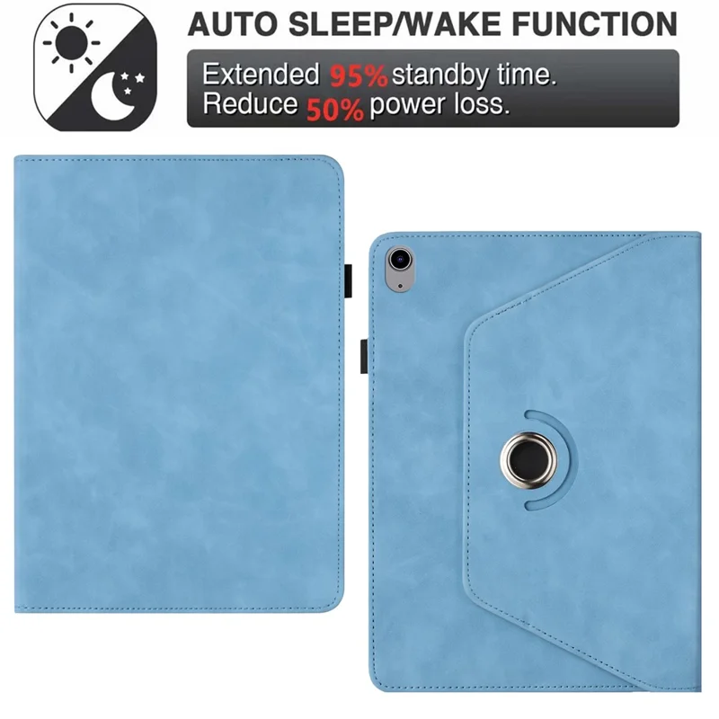 Tablet Case For iPad Air 11 (2025)  /  (2024)  /  Air (2022)  /  (2020) Rotating Stand Solid Color PU Leather Cover - Sky Blue