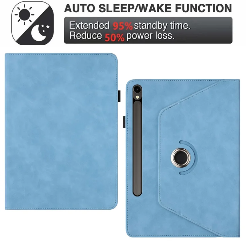 Capa para Tablet Samsung Galaxy Tab S10 FE / S9 FE / S9 Suporte Giratório Cor Sólida Capa de Couro PU - Azul Céu