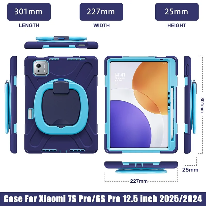 For Xiaomi Pad 7S Pro 12.5  /  6S Pro 12.4 Case Kickstand TPU + PC + Silicone Tablet Cover - Navy Blue