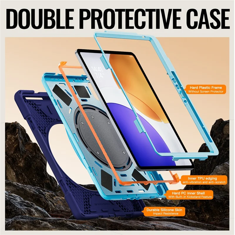 For Xiaomi Pad 7S Pro 12.5  /  6S Pro 12.4 Case Kickstand TPU + PC + Silicone Tablet Cover - Navy Blue
