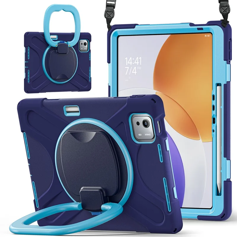 Cover per Xiaomi Pad 7S Pro 12.5 / 6S Pro 12.4 con Cinghia a Tracolla TPU + PC + Supporto in Silicone - Blu Navy