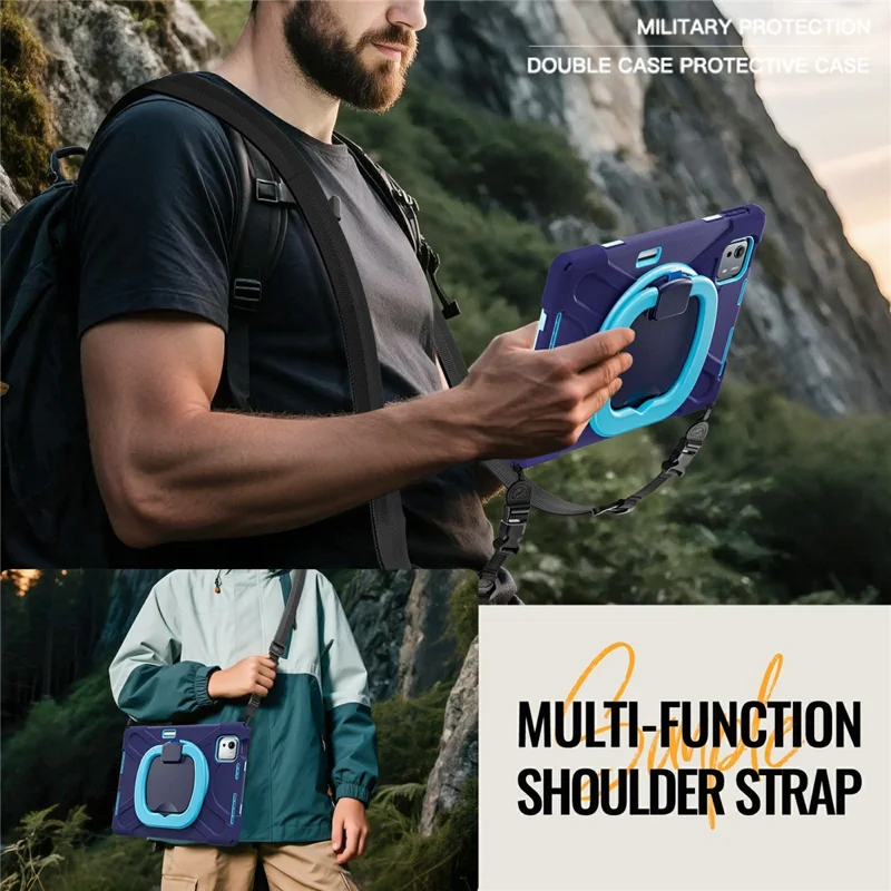 Cover per Xiaomi Pad 7S Pro 12.5 / 6S Pro 12.4 con Cinghia a Tracolla TPU + PC + Supporto in Silicone - Blu Navy