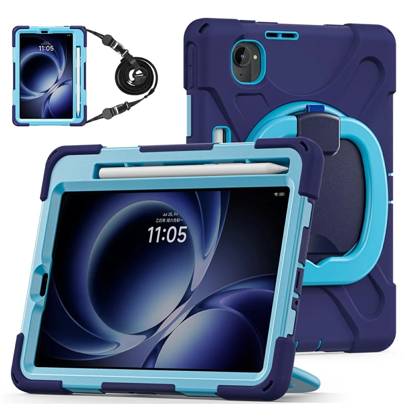 Étui pour tablette Xiaomi Redmi K Pad avec sangle de transport, support en TPU + PC + Silicone - Bleu Marine