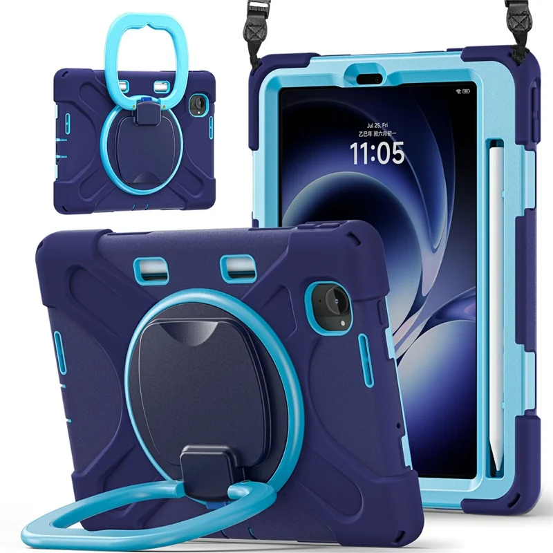 Étui pour tablette Xiaomi Redmi K Pad avec sangle de transport, support en TPU + PC + Silicone - Bleu Marine