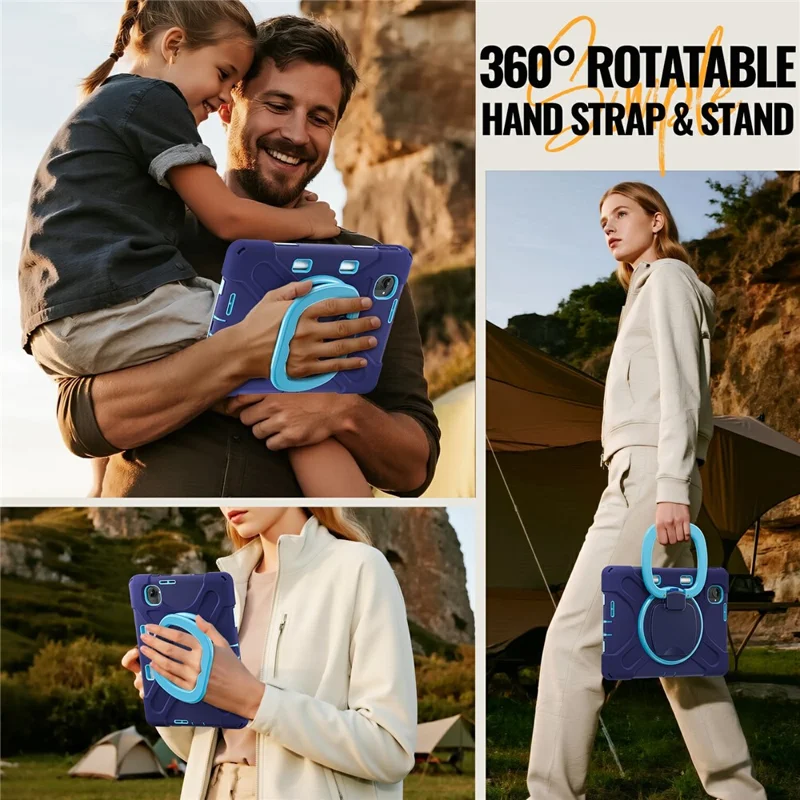 For Xiaomi Pad Mini / Redmi K Pad Case TPU + PC + Silicone Tablet Cover Swivel Kickstand Handle Grip - Navy Blue