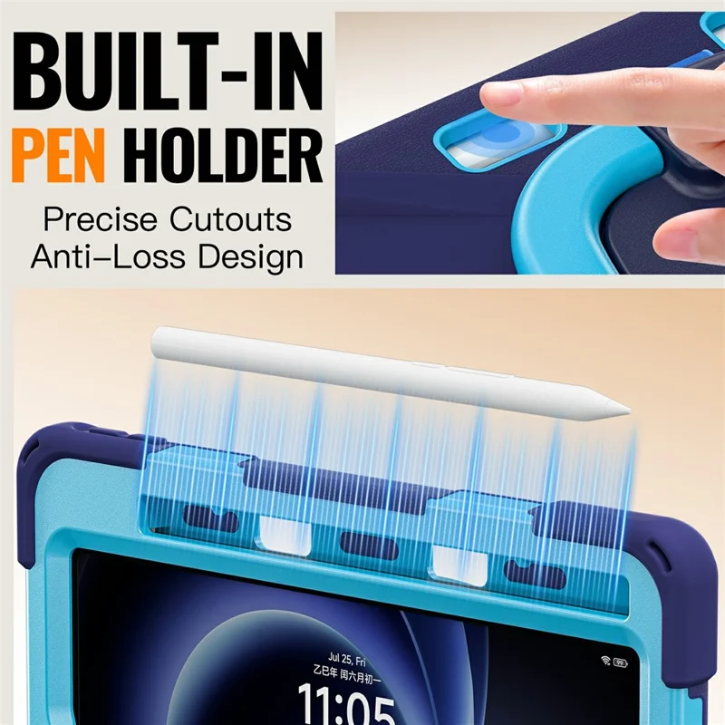 For Xiaomi Pad Mini / Redmi K Pad Case TPU + PC + Silicone Tablet Cover Swivel Kickstand Handle Grip - Navy Blue