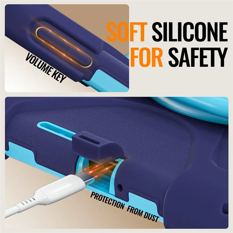 For Xiaomi Pad Mini / Redmi K Pad Case TPU + PC + Silicone Tablet Cover Swivel Kickstand Handle Grip - Navy Blue