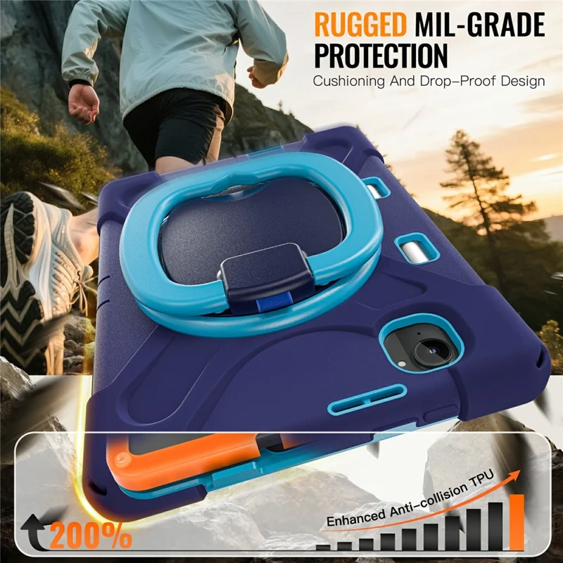 For Xiaomi Pad Mini / Redmi K Pad Case TPU + PC + Silicone Tablet Cover Swivel Kickstand Handle Grip - Navy Blue