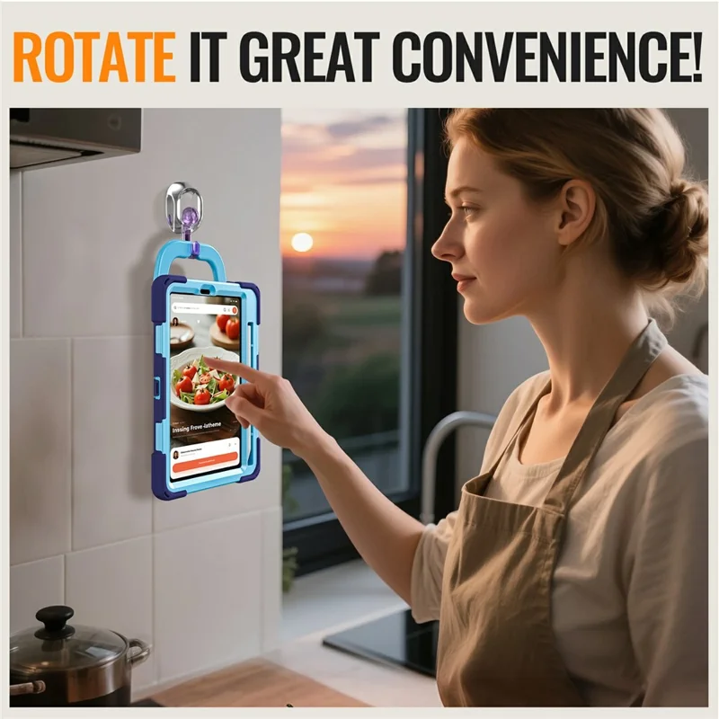 For Xiaomi Pad Mini / Redmi K Pad Case TPU + PC + Silicone Tablet Cover Swivel Kickstand Handle Grip - Navy Blue