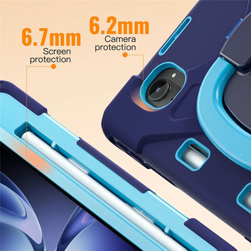 For Xiaomi Pad Mini / Redmi K Pad Case TPU + PC + Silicone Tablet Cover Swivel Kickstand Handle Grip - Navy Blue