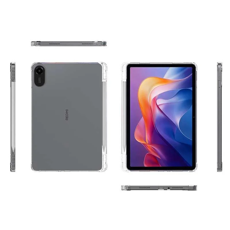 Custodia per Xiaomi Redmi Pad 2, rinforzata ai quattro angoli, anti-caduta, in TPU trasparente, con slot per penna