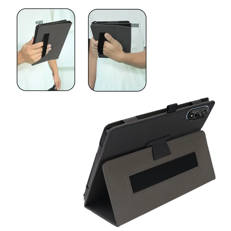 For Blackview Mega 2 Case Stand PU Leather Tablet Cover Built-in Hand Strap - Black