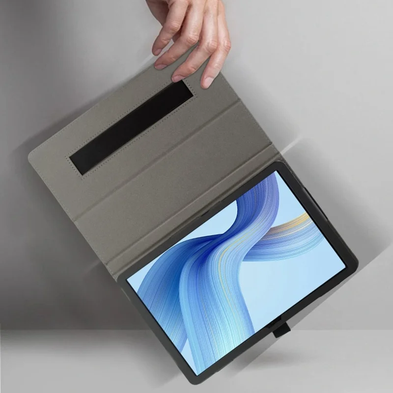 For Blackview Mega 2 Case Stand PU Leather Tablet Cover Built-in Hand Strap - Black