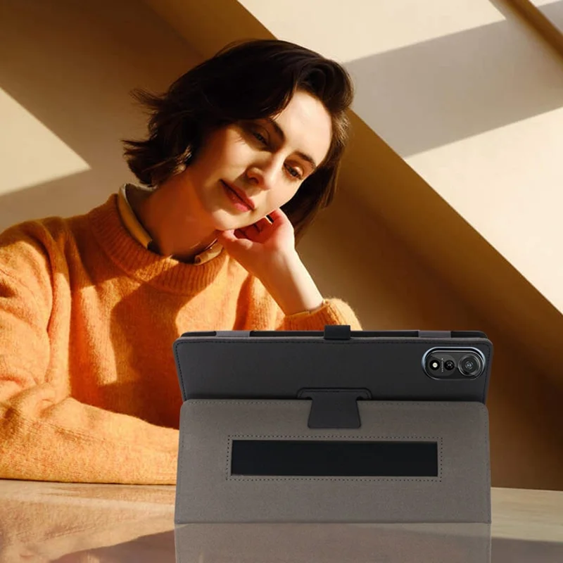 For Blackview Mega 2 Case Stand PU Leather Tablet Cover Built-in Hand Strap - Black