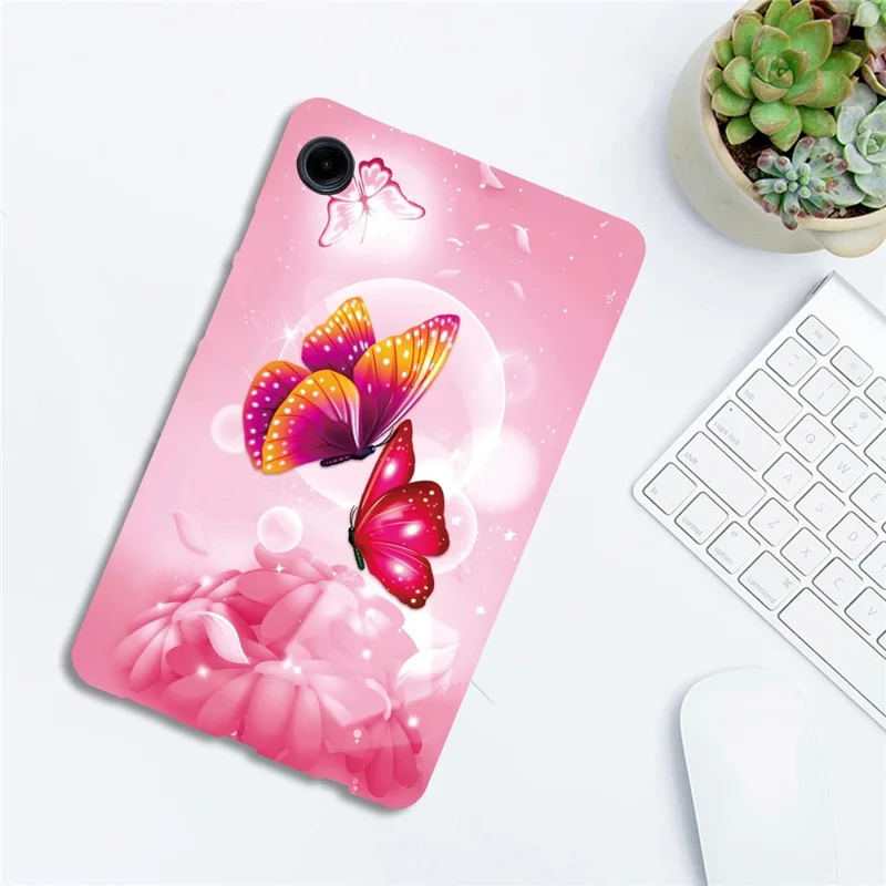 For Samsung Galaxy Tab A11 / A9 Case Pattern Printing Slim Soft TPU Tablet Cover - Pink Butterfly
