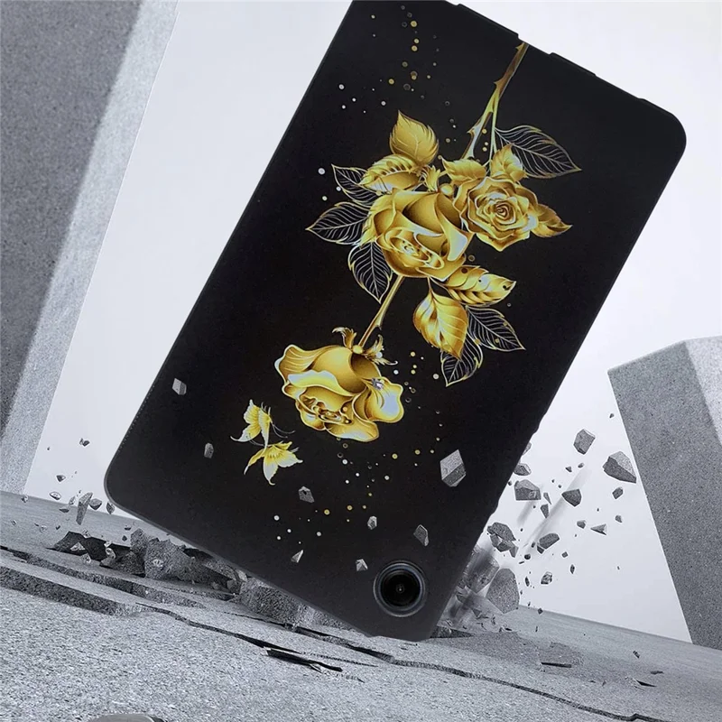 Capa de Tablet Samsung Galaxy Tab A11 TPU com Impressão de Padrão - Borboleta Dourada Rosa