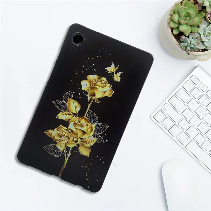 Capa de Tablet Samsung Galaxy Tab A11 TPU com Impressão de Padrão - Borboleta Dourada Rosa