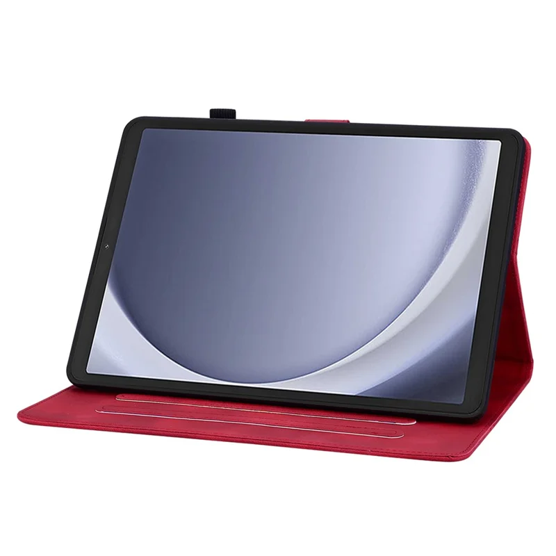 For Samsung Galaxy Tab A11 / A9 Case Lily Flower Imprint Card Slots Leather Tablet Cover - Red