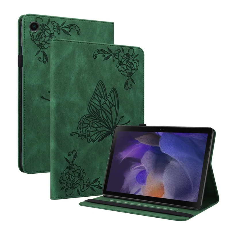 Per Samsung Galaxy Tab A11 Case Farfalla Fiore Impronta Custodia in Pelle PU con Slot per Schede - Verde