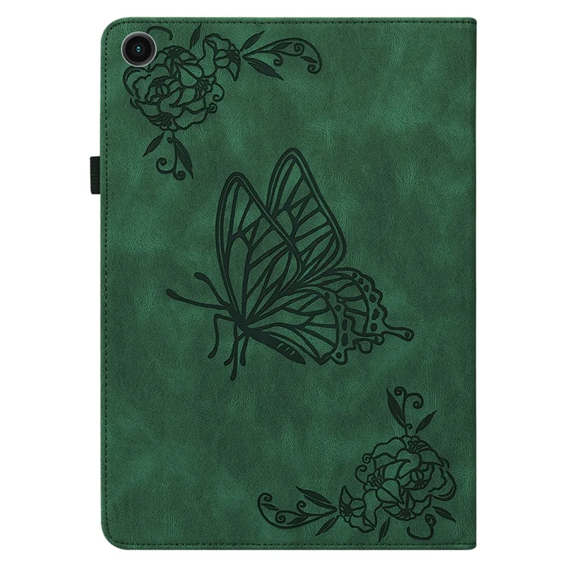 Per Samsung Galaxy Tab A11 Case Farfalla Fiore Impronta Custodia in Pelle PU con Slot per Schede - Verde