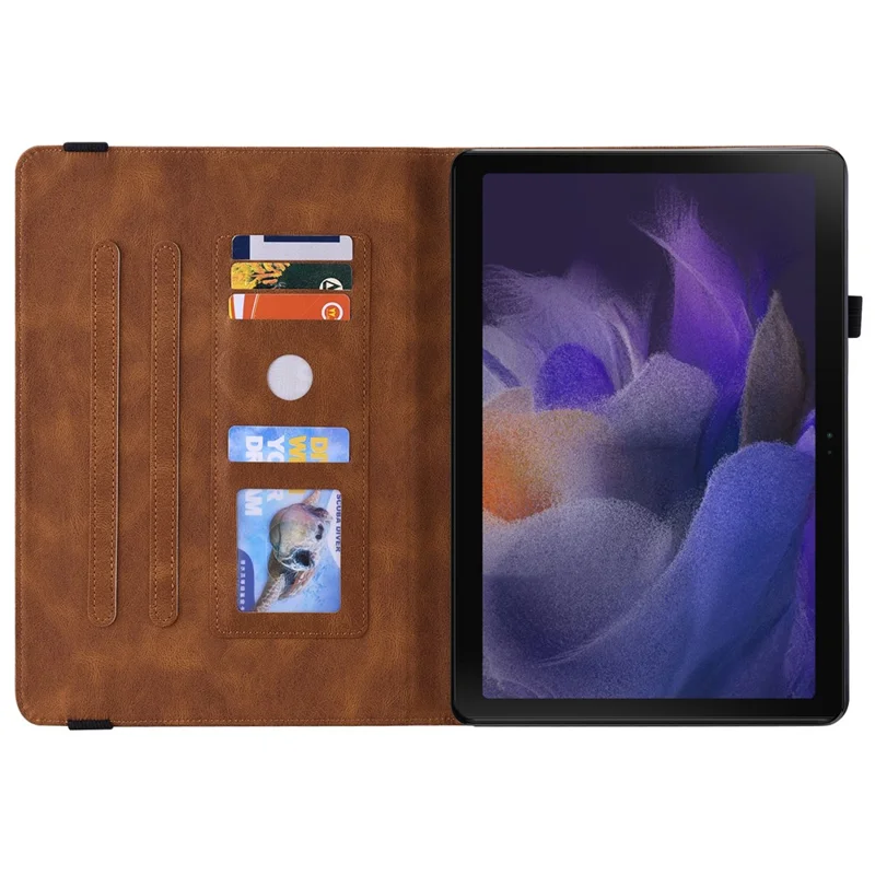 For Samsung Galaxy Tab A11 / A9 Case Butterfly Flower Imprint PU Leather Tablet Cover with Card Slots - Brown