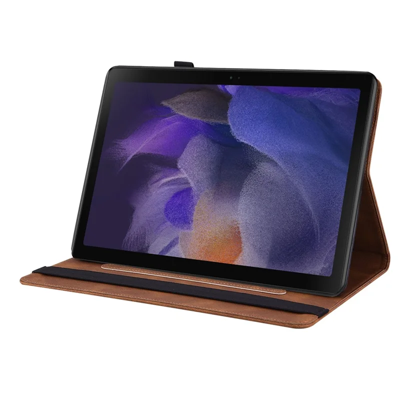 For Samsung Galaxy Tab A11 / A9 Case Butterfly Flower Imprint PU Leather Tablet Cover with Card Slots - Brown